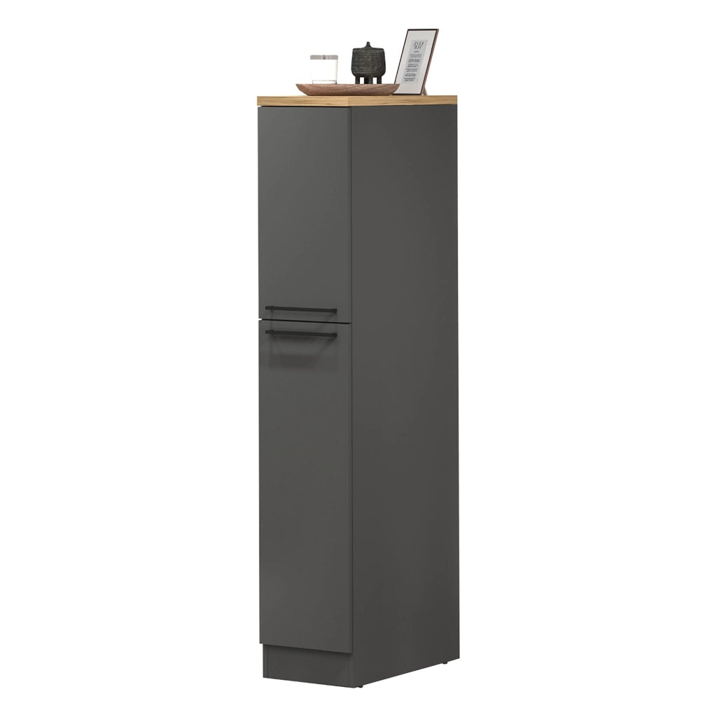 Dispensa da cucina Atrax, Mobile multiuso, Armadio portaoggetti a 2 cassettoni, 100% Made in Italy, 30x60h165 cm, Antracite e Rovere