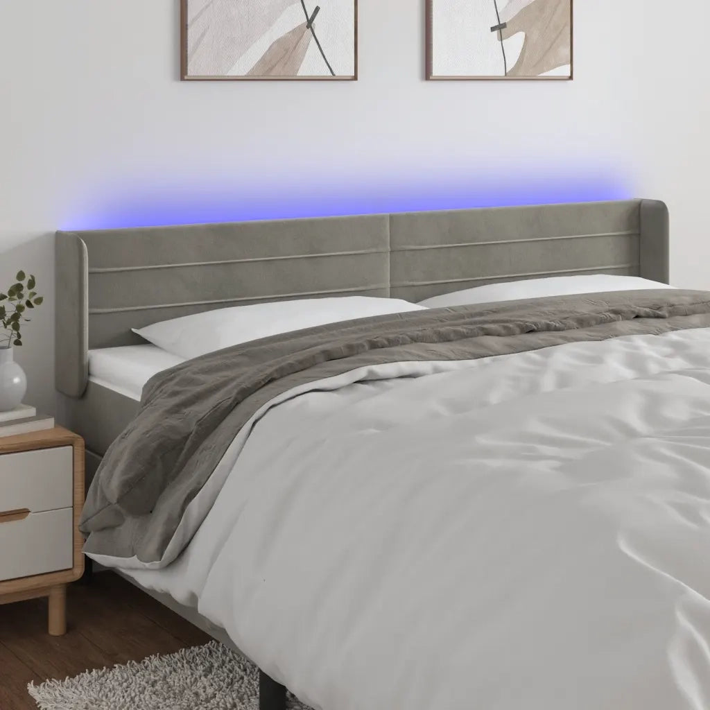 Testiera a LED-Testata con LED Grigio Chiaro 203x16x78/88 cm in Velluto 164215