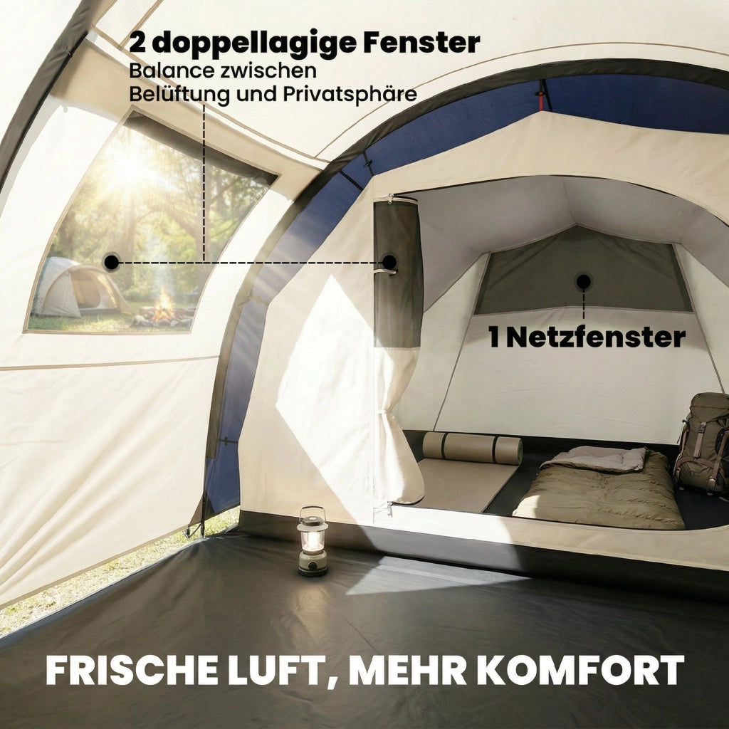 Tenda tunnel 4 persone con zona notte e soggiorno ¨C zephmum ¨C grigio 3000 mm