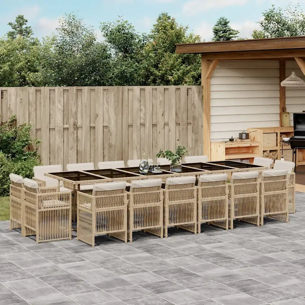 Set da Pranzo da Giardino 17 pz con Cuscini Beige in Polyrattan