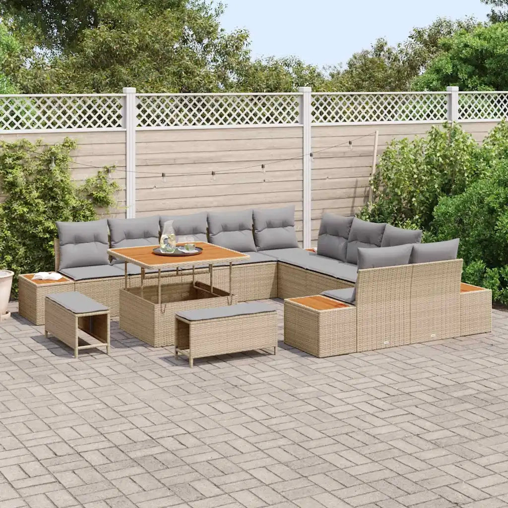 Set Divano da Giardino con cuscino 13 pcs Beige Poly Rattan 3364917
