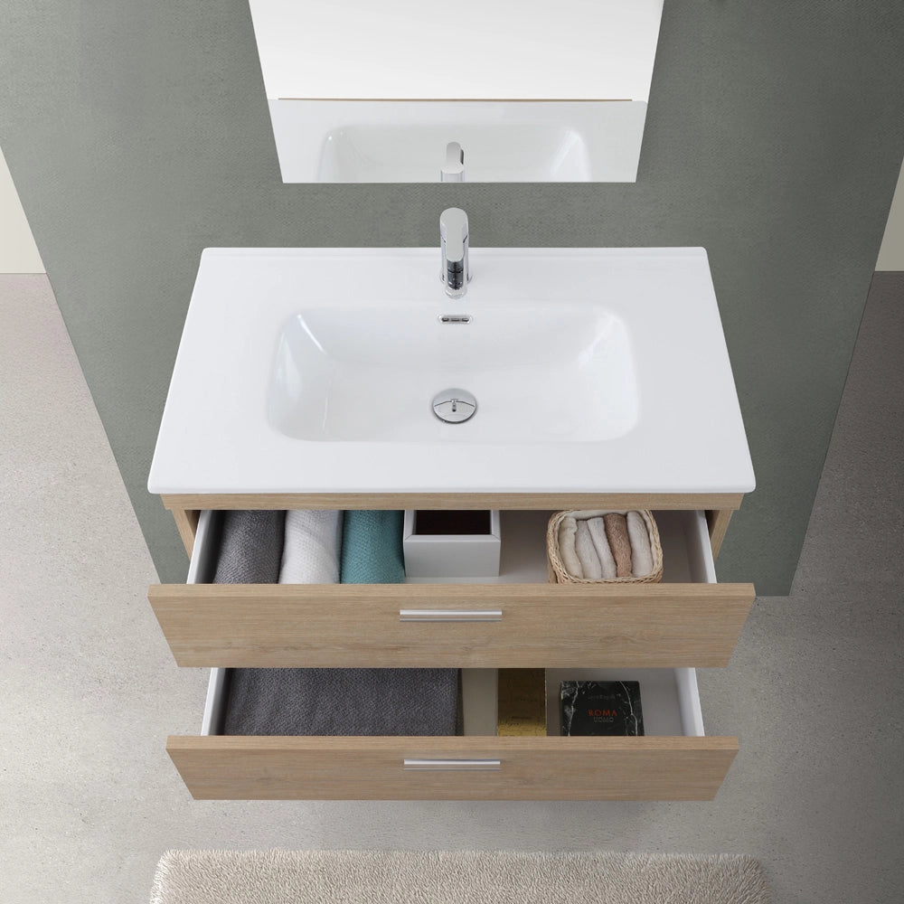 Mobile bagno sospeso 80 cm rovere dolomite con 2 cassettoni soft-close Desya