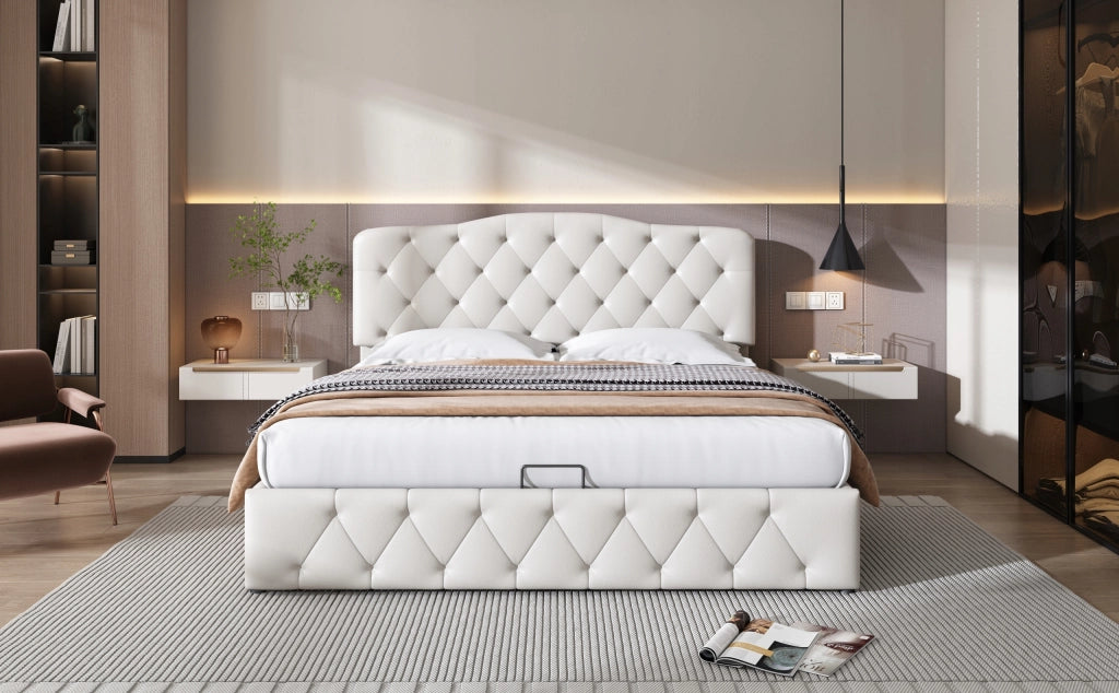 Letto 140x200 - Xylo - Pelle ecologica, testiera regolabile, bianco