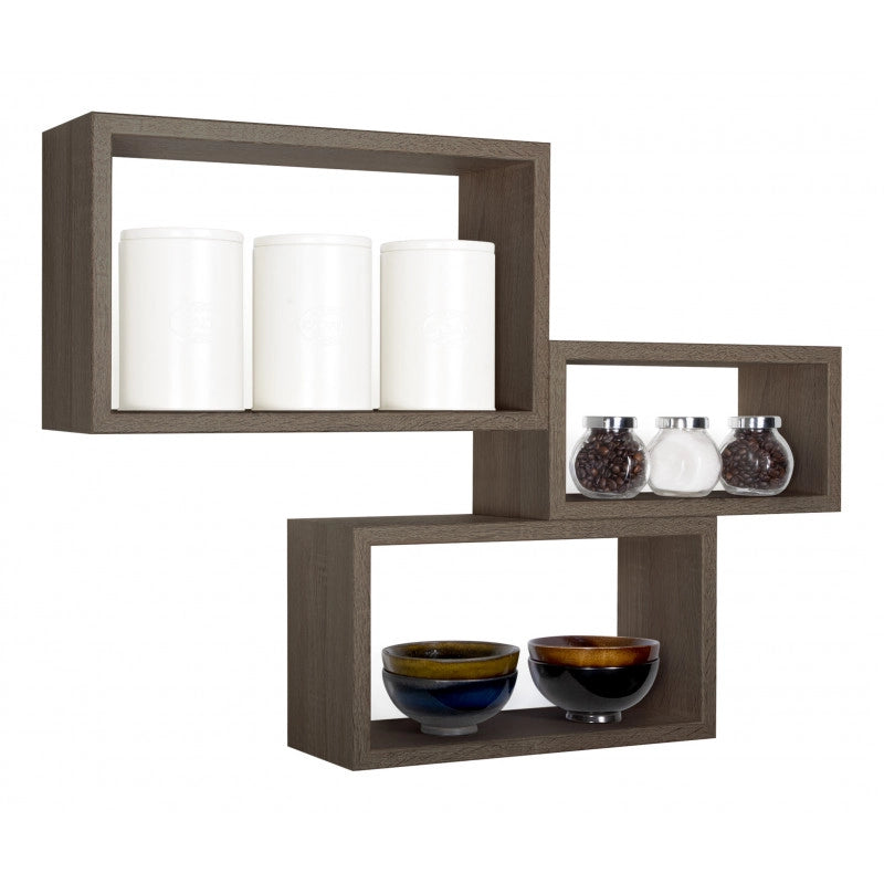 Set di 3 Mensole da Muro, Libreria Sospesa, Libreria Parete, Scaffale Parete, Noce, 45x27 p15,5 cm, 40x22 p15,5 cm e 35x17 p15,5 cm - Trittico