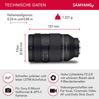 AF 35-150mm F2.0-2.8 FE per Sony E - obiettivo zoom all-in-one con Par Focal, Cinematic Video AF e Dolly Shot Zoom, protezione dalle intemperie, per Sony A9 A7 A7C II A7C R