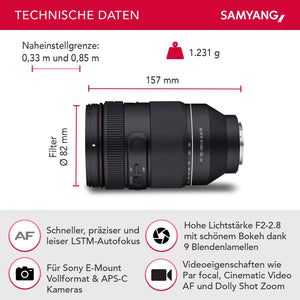 AF 35-150mm F2.0-2.8 FE per Sony E - obiettivo zoom all-in-one con Par Focal, Cinematic Video AF e Dolly Shot Zoom, protezione dalle intemperie, per Sony A9 A7 A7C II A7C R