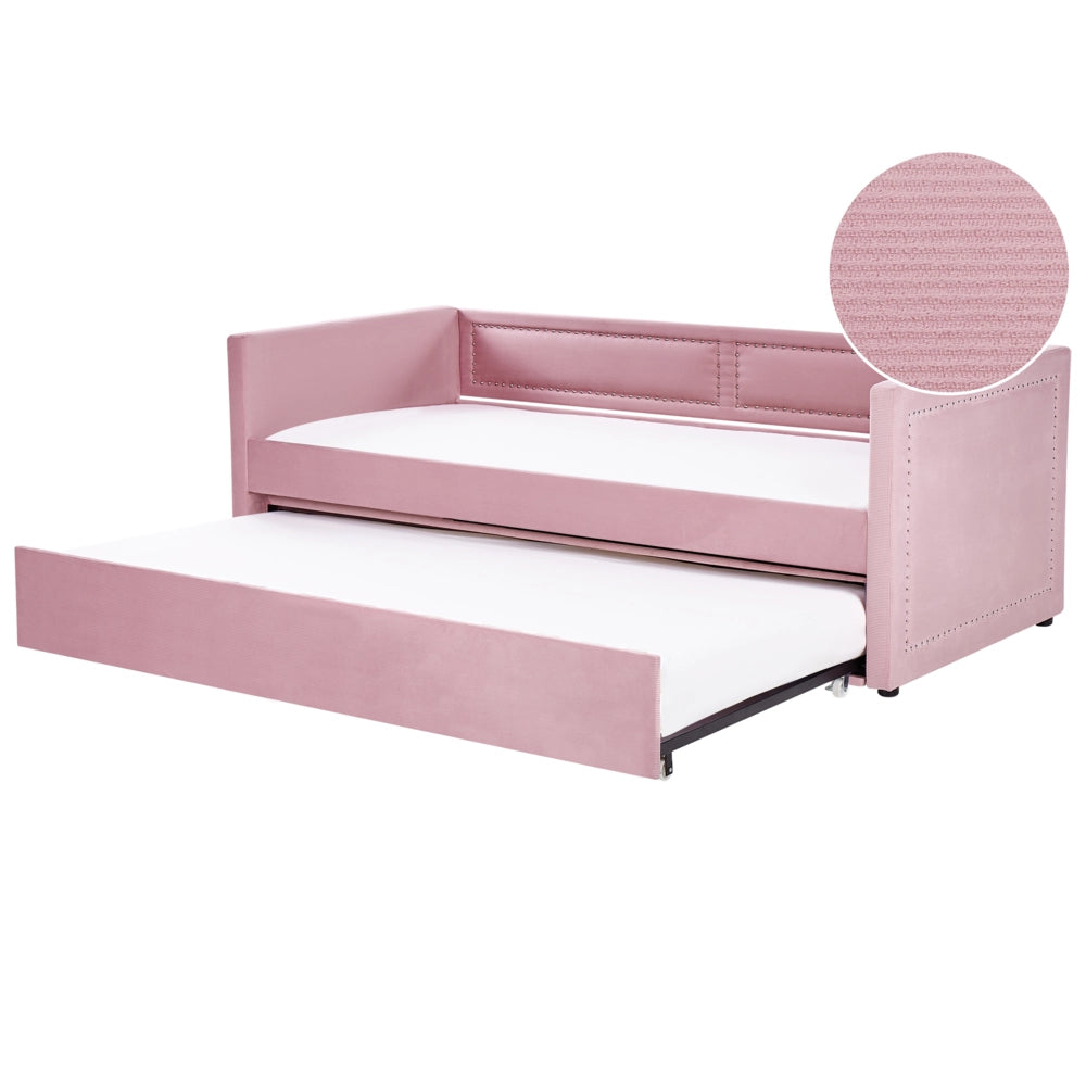 Letto da giorno estraibile rosa velluto a coste misura singola 90 x 200 con rete a doghe Nailhead Trim Glam
