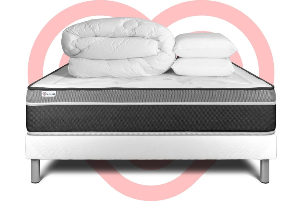 Pacchetto letto completo - Materasso 180x200cm + Box spring con doghe (kit) + 2 cuscini + Piumino - Vital Care