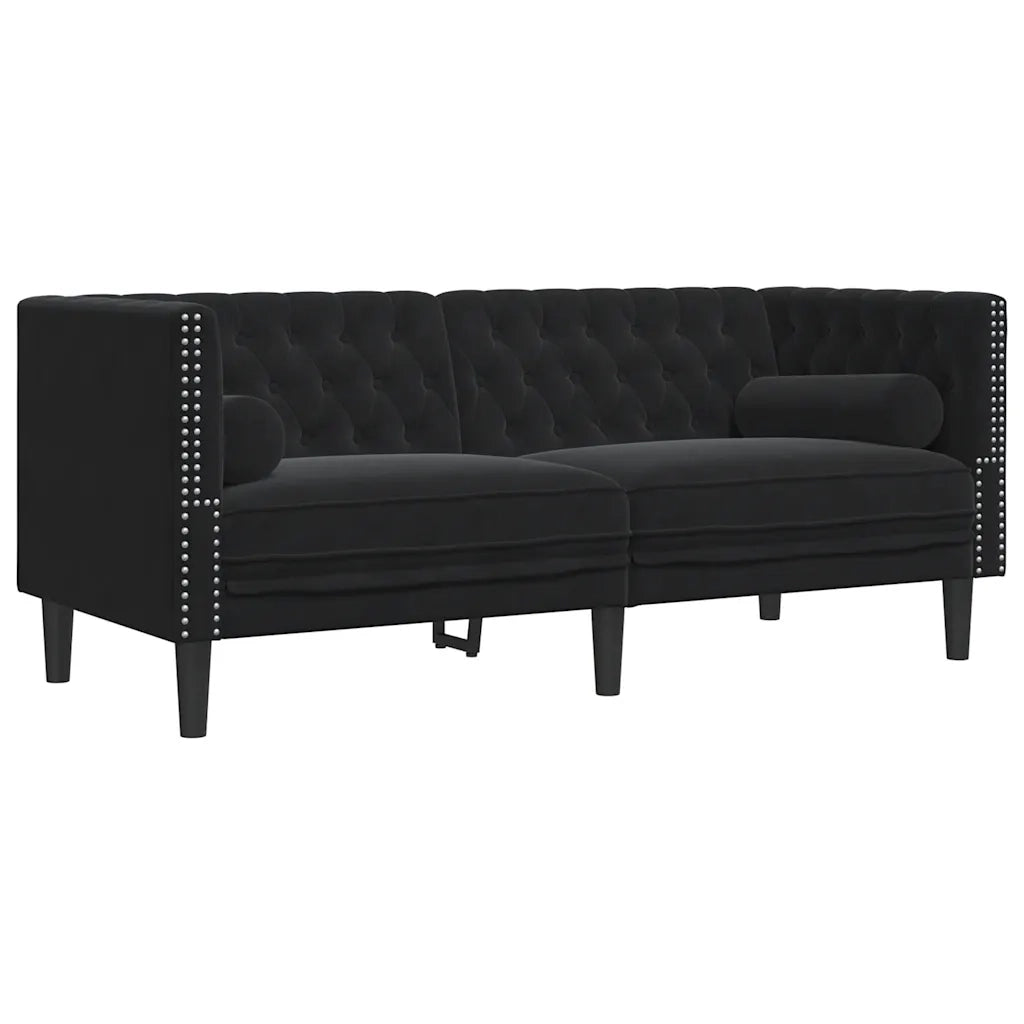 Divano Chesterfield con Rinforzi 2 Posti-Sofa 2 Posti-Divanetto Nero in Velluto