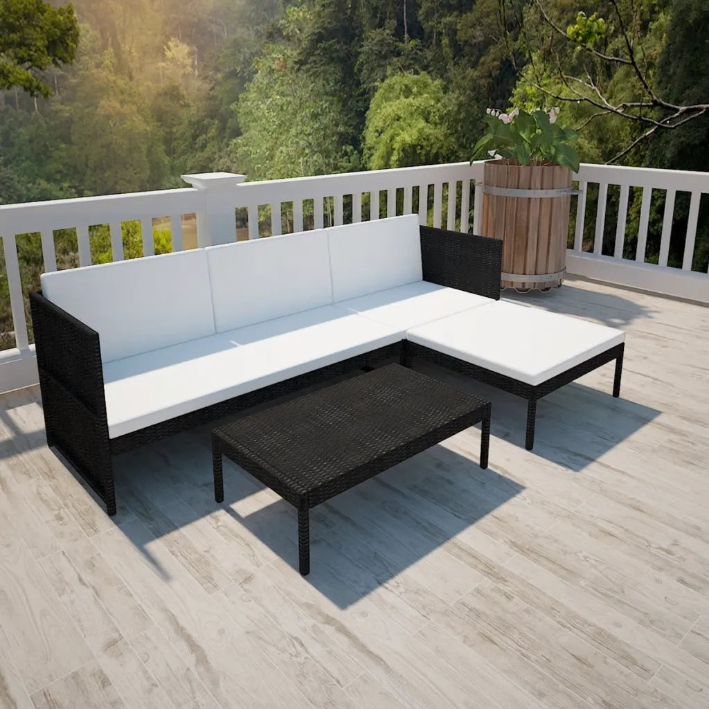 Set Divani da Giardino 3 pz | Set Salotto da Giardino con Cuscini in Polyrattan Nero