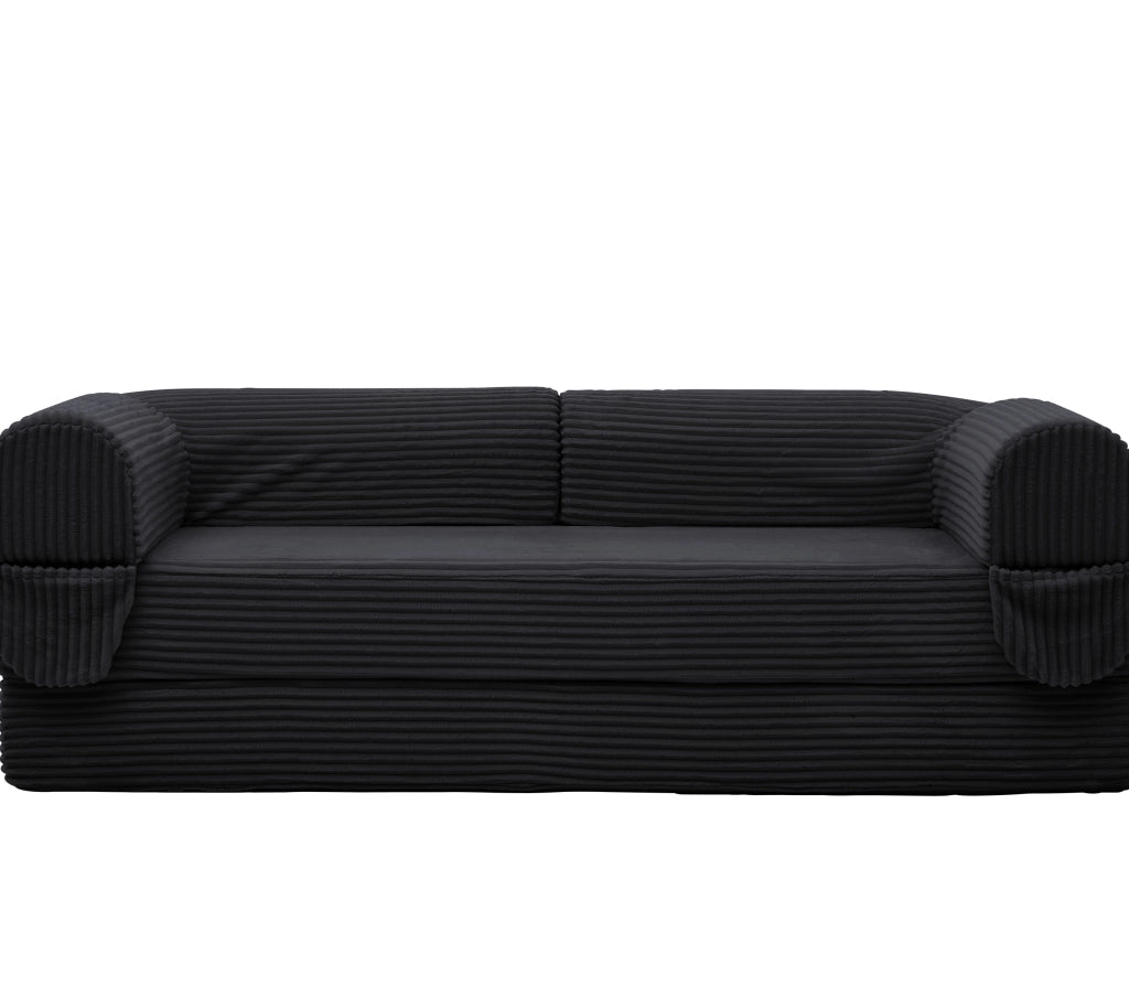 Divano Letto 2 Posti Convertibile in Tessuto A Righe, Beige