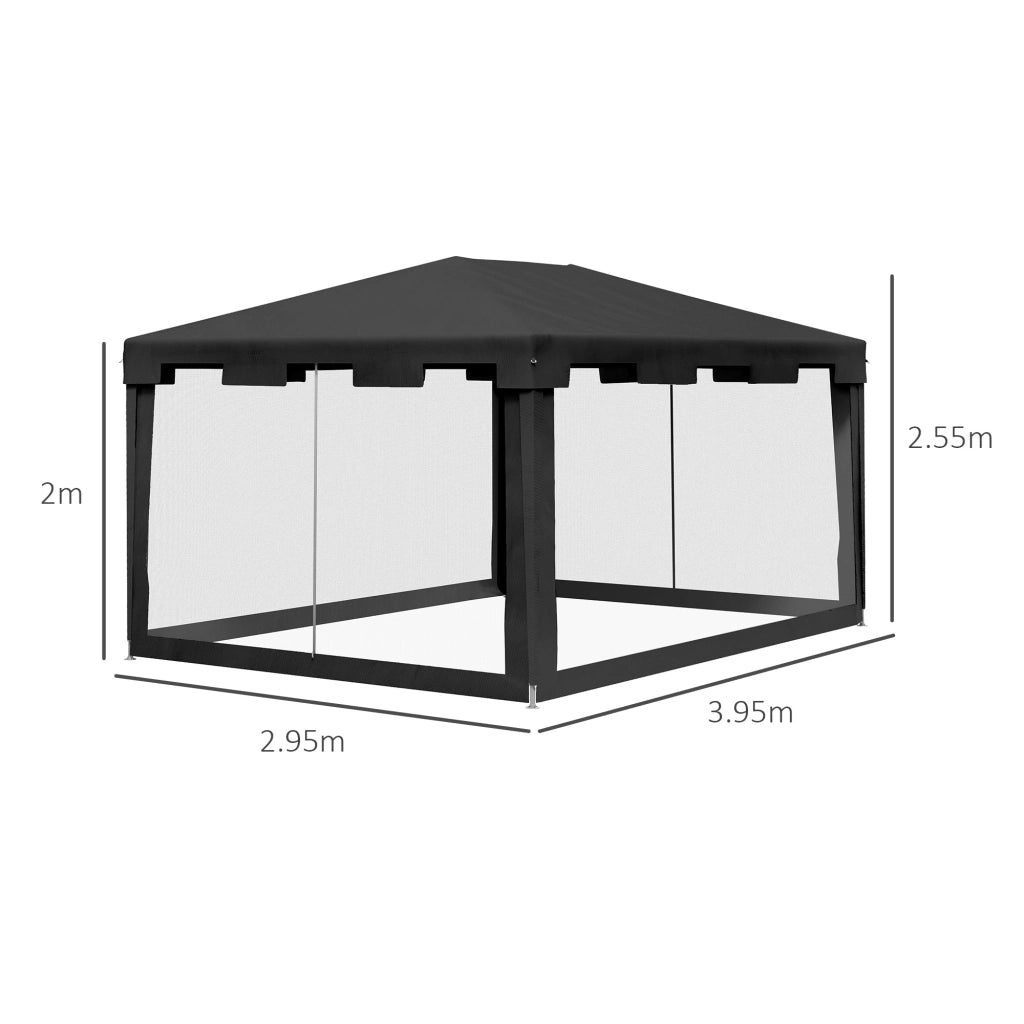 Gazebo  Pieghevole con Zanzariera e 2 Ingressi 4x3m in Metallo e PE Grigio Scuro