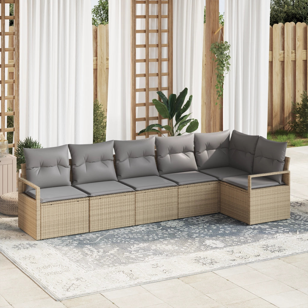Set di SofÃ  da Giardino  a 6 Pezzi con Cuscini Beige in Polyrattan