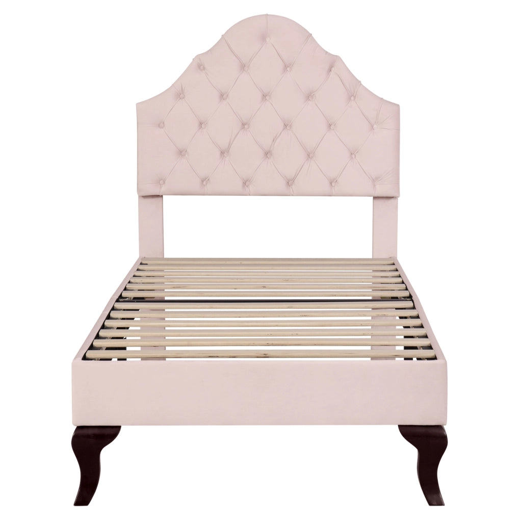 Letto imbottito 90x200 cm; testiera regolabile; velluto rosa