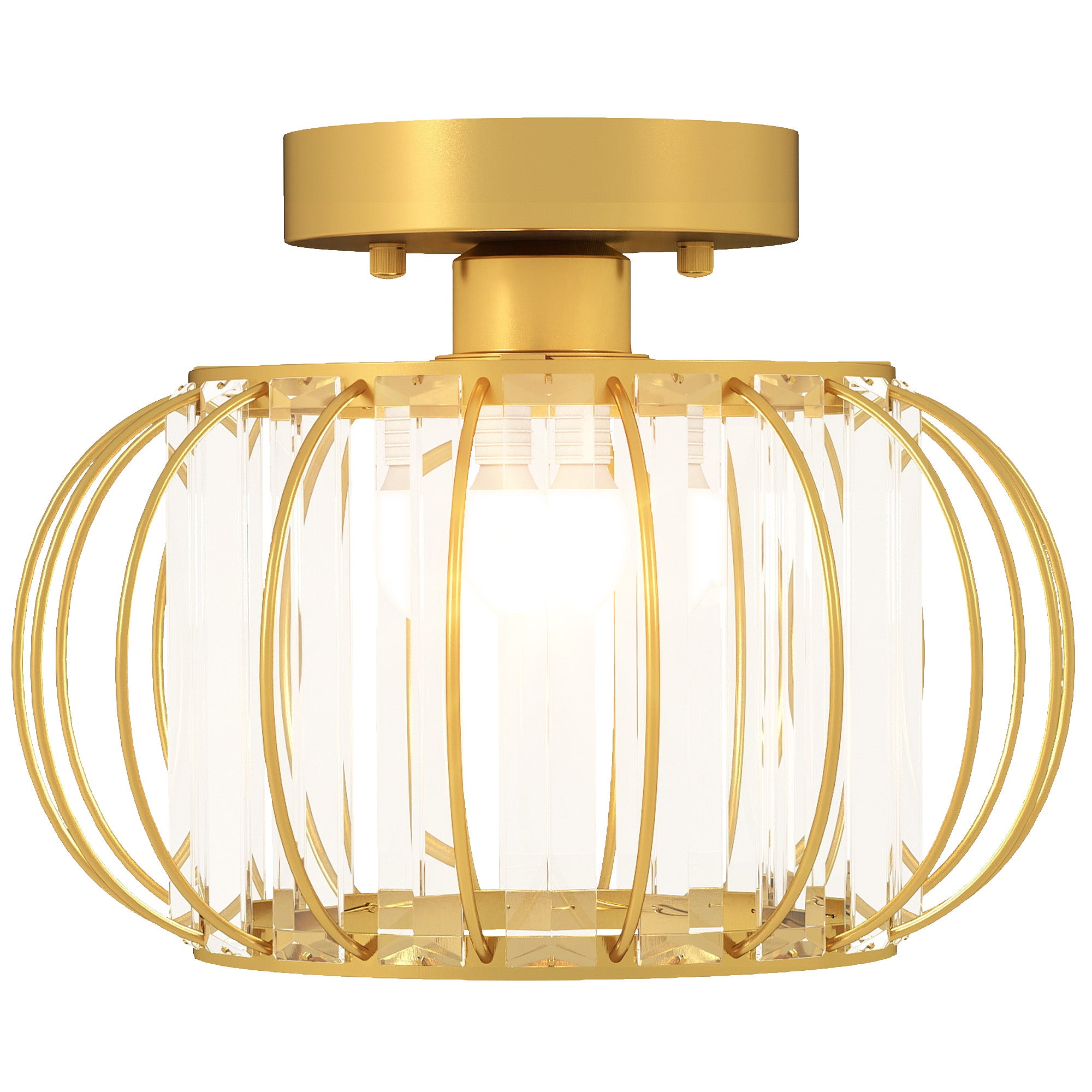 Plafoniera LED Moderna Design a Gabbia Ø27x19 cm con 18 Cristalli Struttura in Metallo Oro