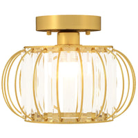 Plafoniera LED Moderna Design a Gabbia Ø27x19 cm con 18 Cristalli Struttura in Metallo Oro