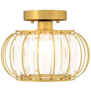 Plafoniera LED Moderna Design a Gabbia Ø27x19 cm con 18 Cristalli Struttura in Metallo Oro