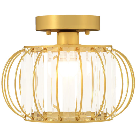 Plafoniera LED Moderna Design a Gabbia Ø27x19 cm con 18 Cristalli Struttura in Metallo Oro