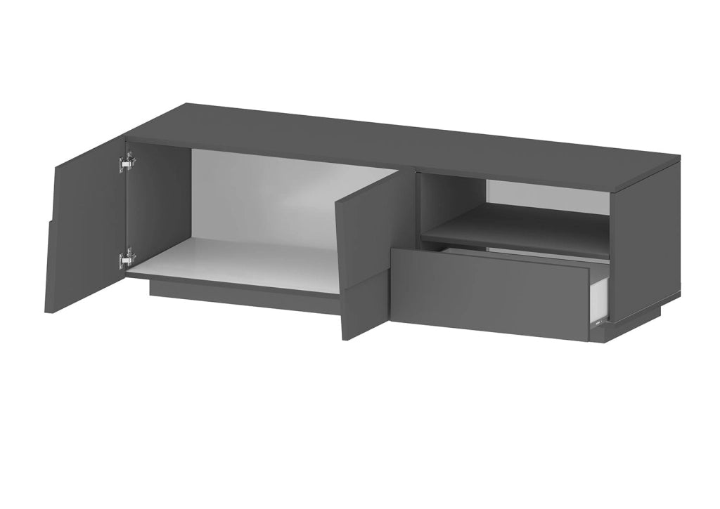 Mobile Tv 2 Anta 1 Cassetto e Ripiano a Giorno 150x45x46 cm Pongo 2A 1C Grigio Antracite Opaco