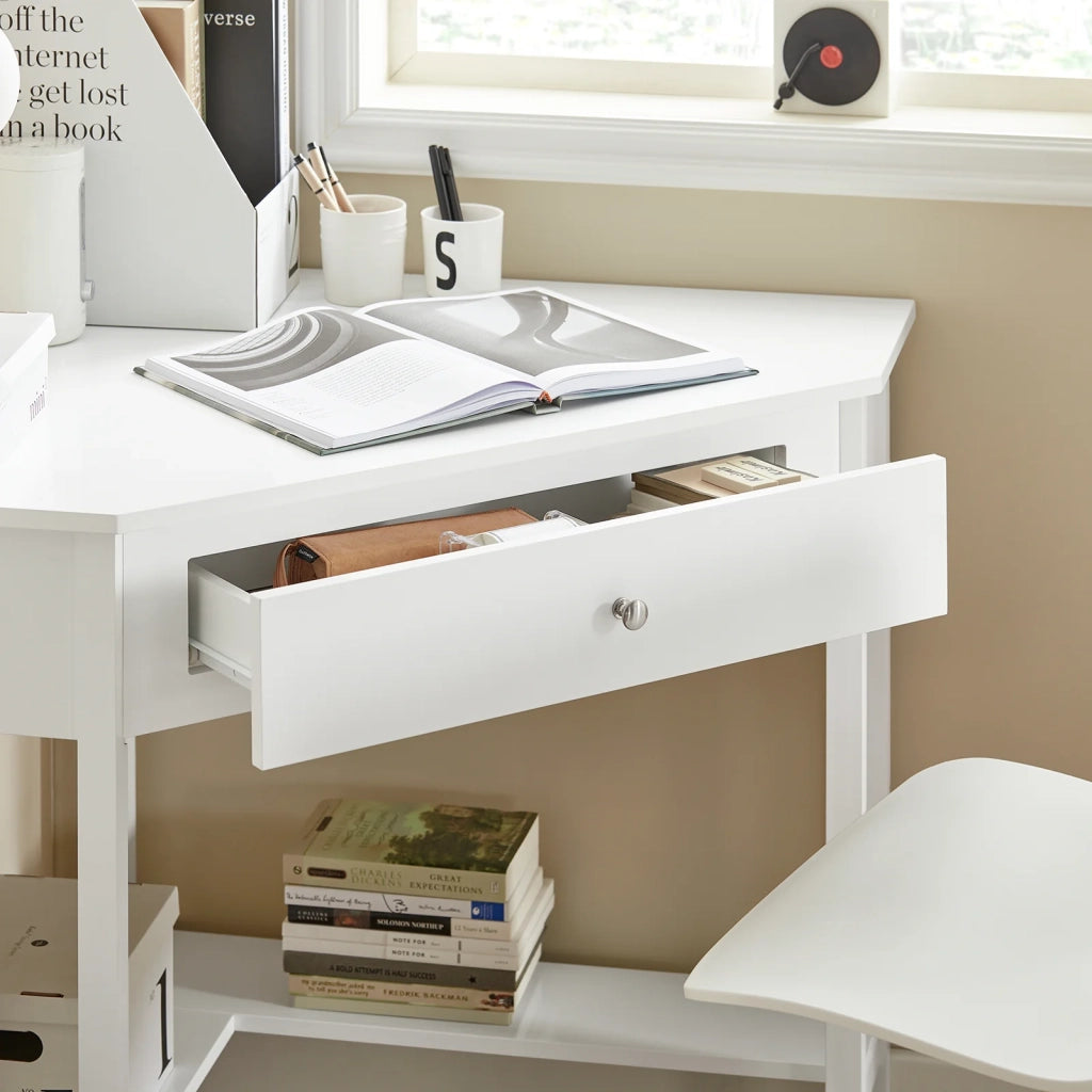 Tavolo angolare,Tavolo Consolle, con cassetto, bianco,triangolo,FWT31-W