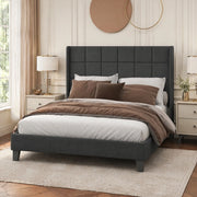 Letto matrimoniale imbottito 140x200 cm con rete a doghe e materasso a molle insacchettate, grigio