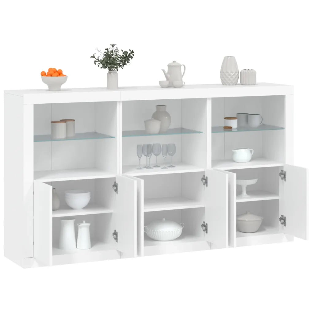 Credenza con Luci LED-Buffet-Armadio da cucina Bianca 181,5x37x100 cm 829731