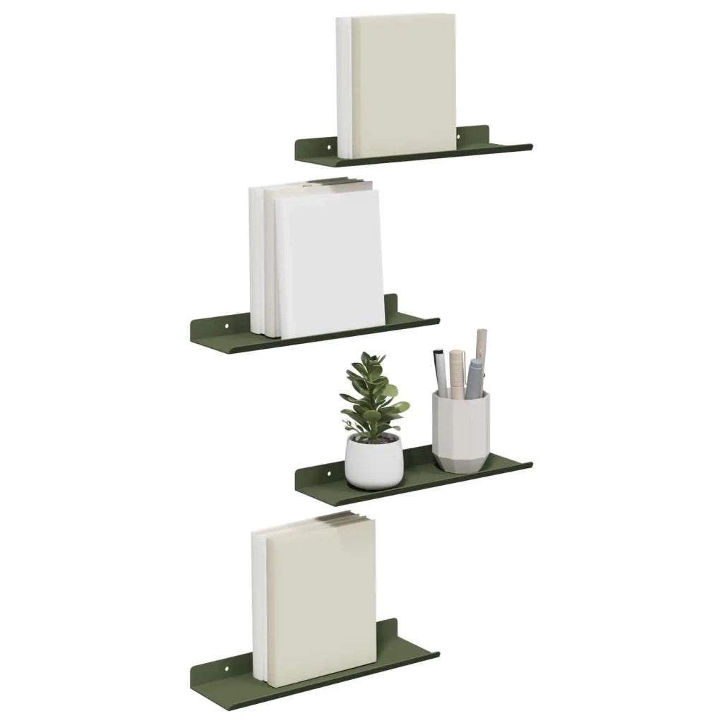 Mensola sospesa 4 pcs Verde oliva 30 x 9 x 2,5 cm Acciaio