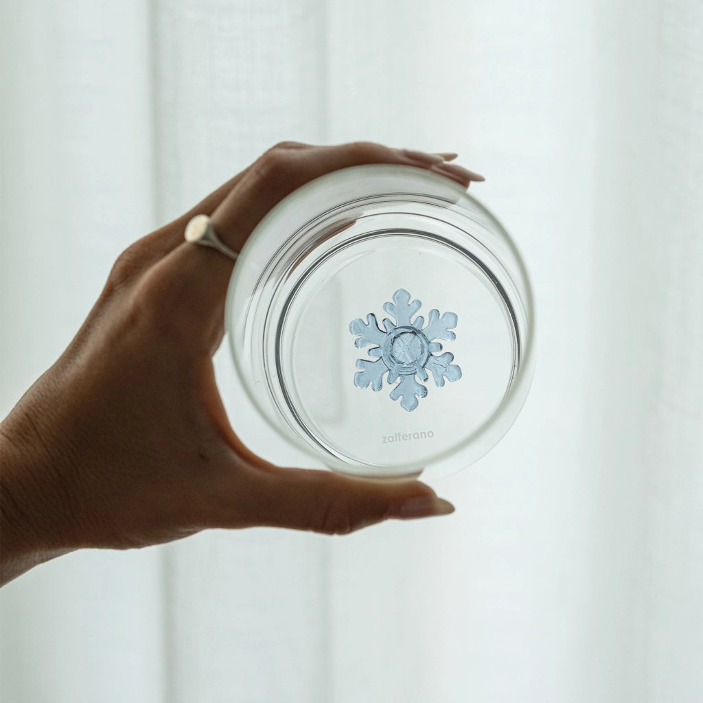 Teca Bicchieri Tumbler Winter Games Set 35cl in vetro borosilicato decoro Fiocco di Neve, artigianato di alta qualità per tavola invernale elegante