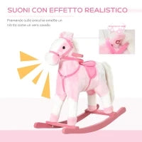 Cavallo a Dondolo in Legno con Suono Animale Regalo Giocattolo per i Bambini, 74 x 28 x 65 cm, Rosa