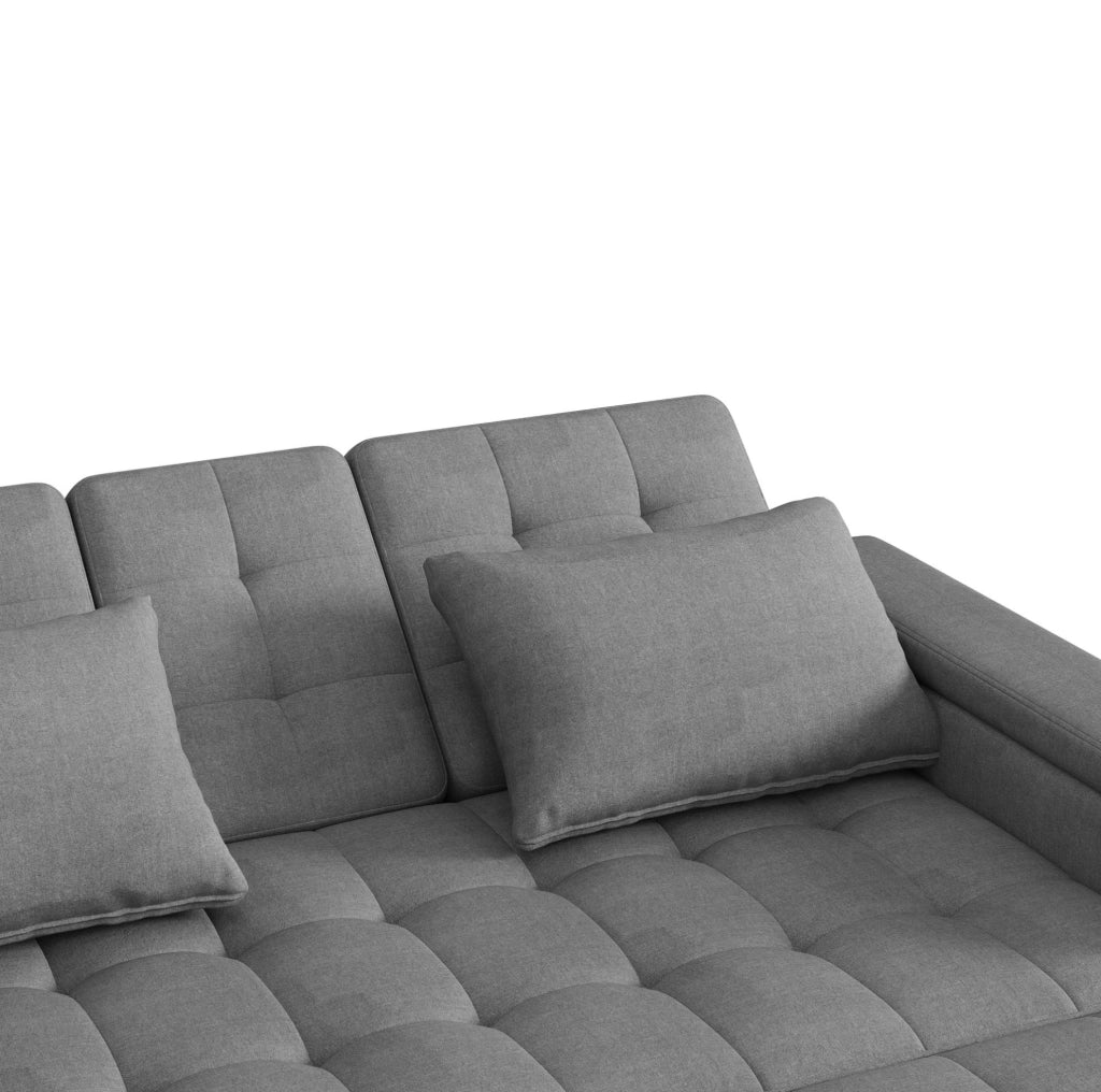 Divano letto a 2 posti con schienale regolabile; contenitori laterali; 2 cuscini; grigio