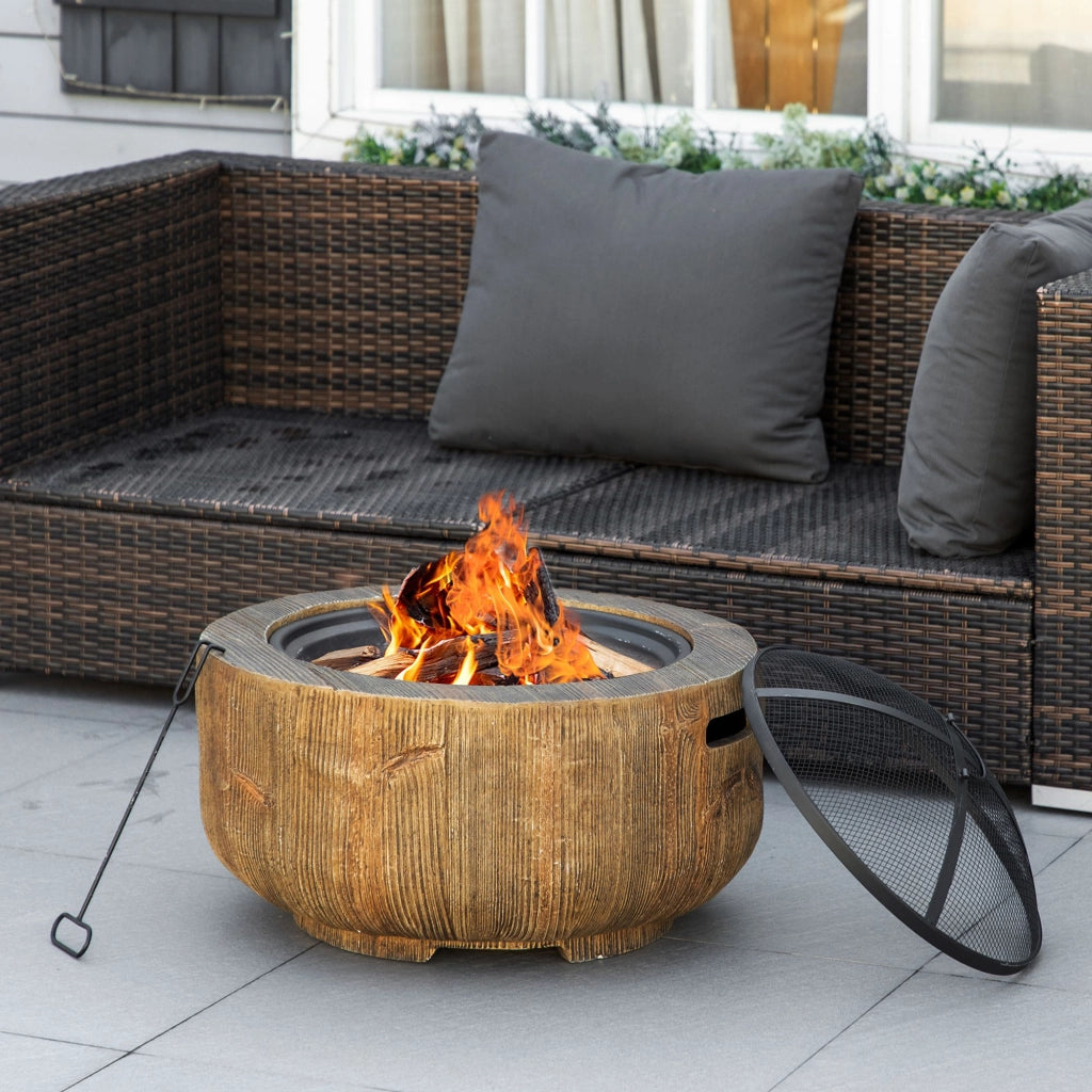 Braciere design ceppo albero con griglia scintille, griglia carbone e attizzatoie ¨C Xylo ¨C ?61,5x39cm