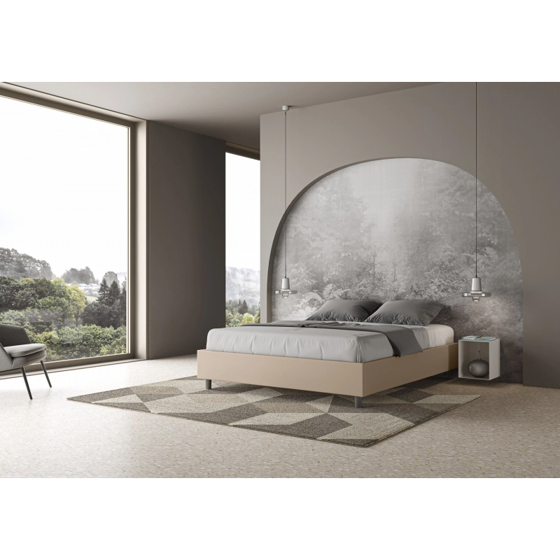 Letto Sommier imbottito Matrimoniale 160x190 cm Azelia - Similpelle,Senza rete,Tortora