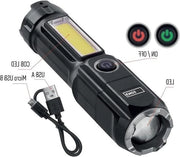 Lampada LED portatile per esterno - regolabile - 150 lumen - 150 m di portata luminosa - batteria 1200 mAh - 45 ore di autonomia - IP44 impermeabile - inclusa cavo di ricarica USB