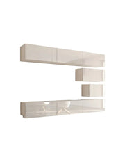 Set di mobili da soggiorno bianchi sospesi collezione CEPTO XVI 249cm, 8 pezzi, modulari.