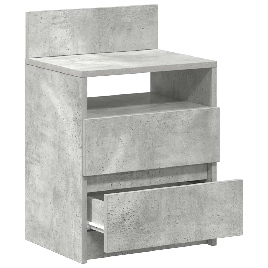 Comodino | Armadio da Notte | Mobiletto da notte con 2 Cassetti Grigio Cemento 40x33x60 cm