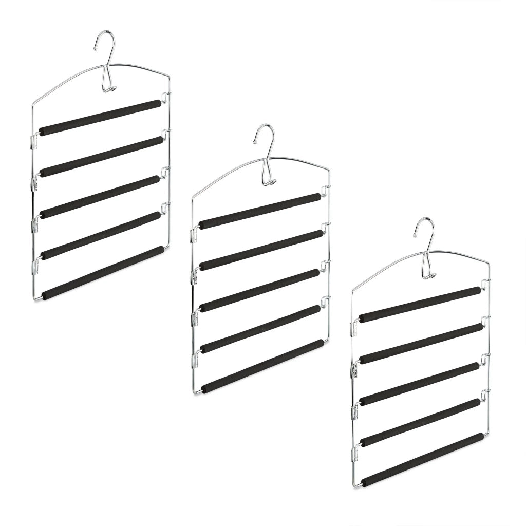 Lot de 3 cintres multiples pratiques pour pantalons jupes 44,5 x 37 x 2,5 cm en fer chromé noir 13_0006739