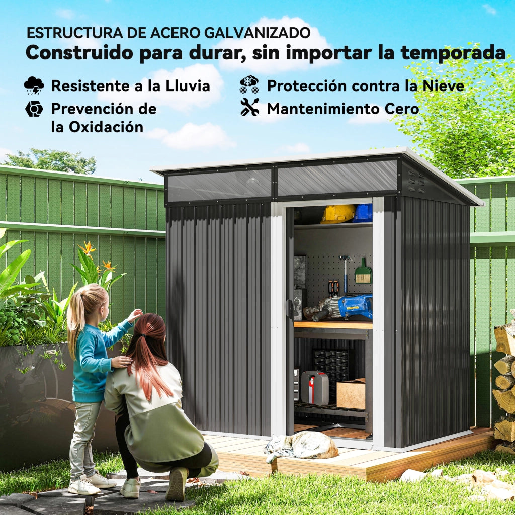 Casetta da Giardino in Metallo ¨C Minimal ¨C 195x122x159 cm Grigio