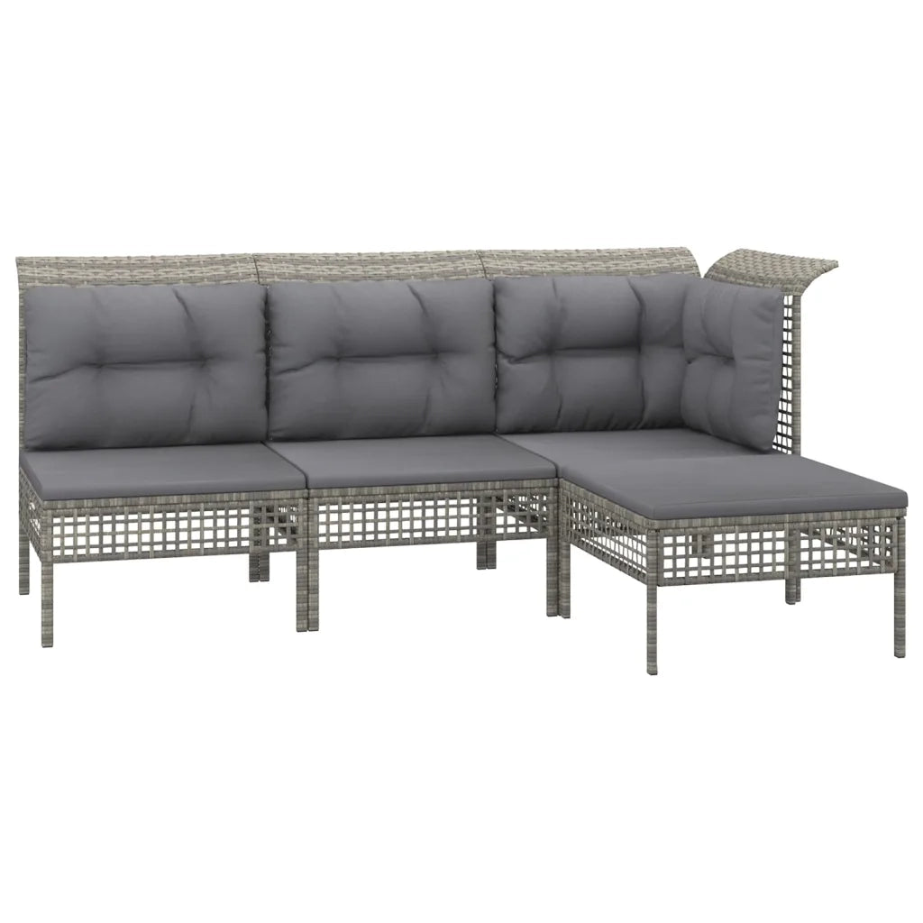 Set Divani da Giardino 4 pz | Set Salotto da Giardino con Cuscini in Polyrattan Grigio
