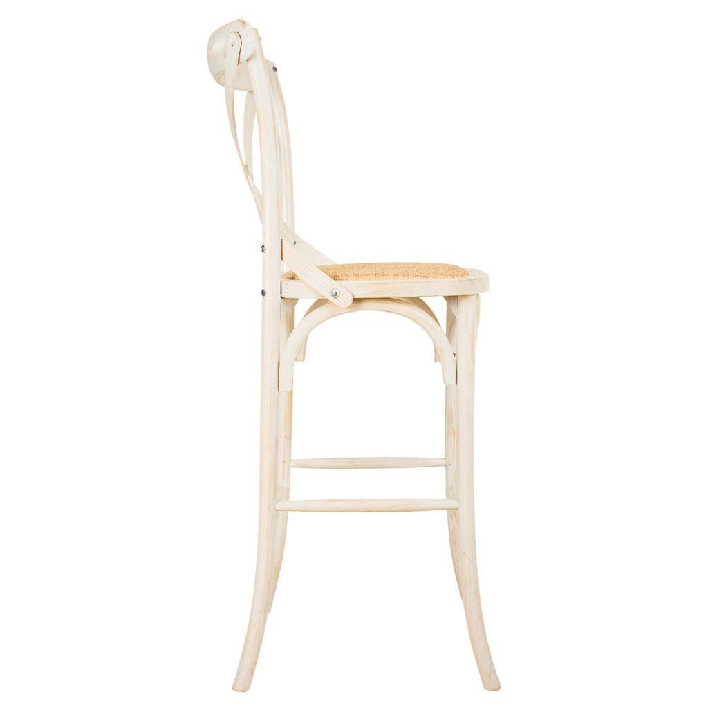 Sgabello in legno e seduta in rattan bianco 45x53x75/116h