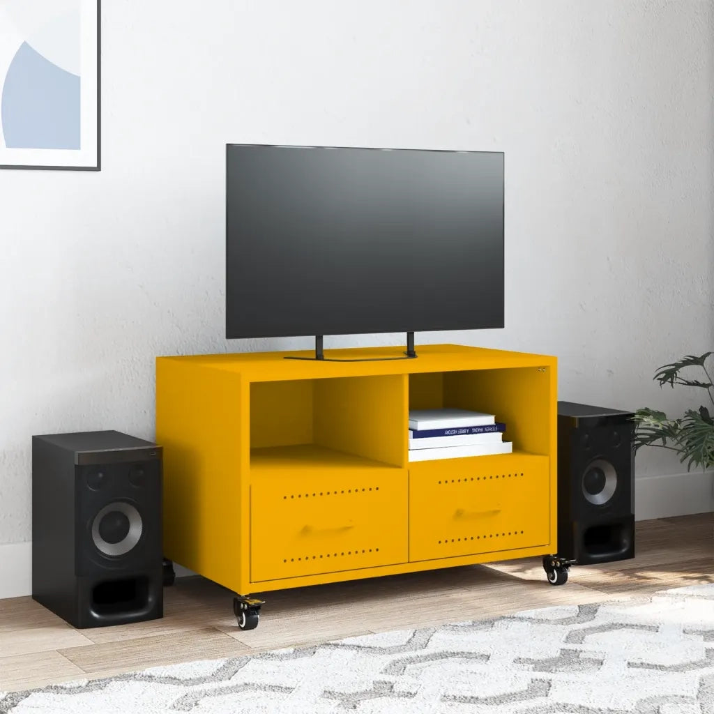 Mobile TV Giallo Senape 68x39x43,5cm Acciaio Laminato a Freddo 846701