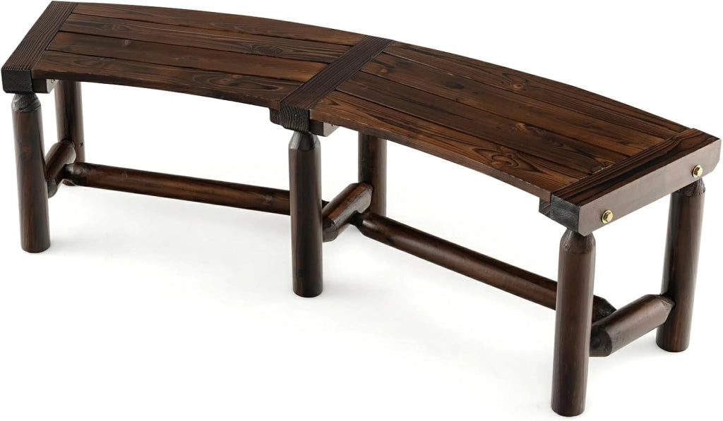 Panca da giardino, in carbonizzazione da superficie, panca in legno per 2 persone, panchine da parco, carico di 150 kg, per terrazza, balcone, vintage (forma curva, 139 x 36 x 41 cm)
