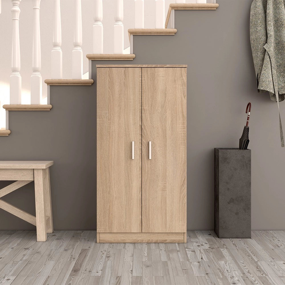 Mobile scarpiera H 108 rovere canadese in legno con 2 ante e 6 ripiani