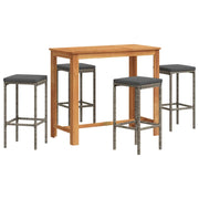 Set Bar Giardino 5pz | Set Salotto da Giardino Grigio Legno Massello Acacia e Polyrattan
