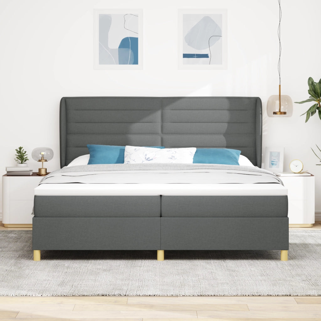 Letto Box Spring  con Materasso Grigio Scuro 200x200 cm Tessuto