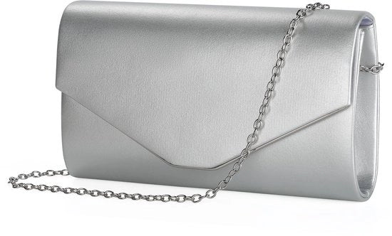 Borsa da sera in pelle elegante con chiusura con catena e cinturino rimovibile, per occasioni formali.