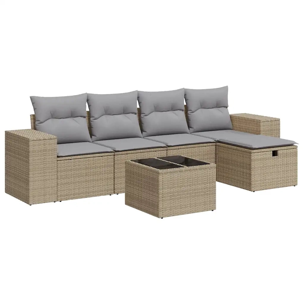 Set Divano da Giardino 6 pz con Cuscini Beige in Polyrattan 3325675