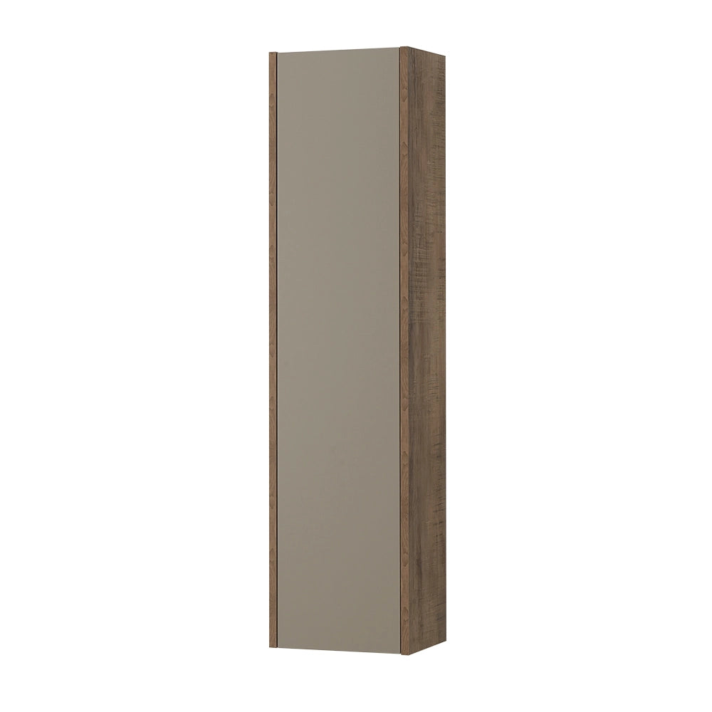 Colonna bagno sospesa H120 cm in legno tabacco e tortora con anta reversibile Smok