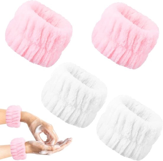 4 pezzi di asciugamani per viso in fleece con microfibra, asciugamani per capelli elastici, asciugamani per doccia e sport, asciugamani per trucco (rosa, lilla chiaro)