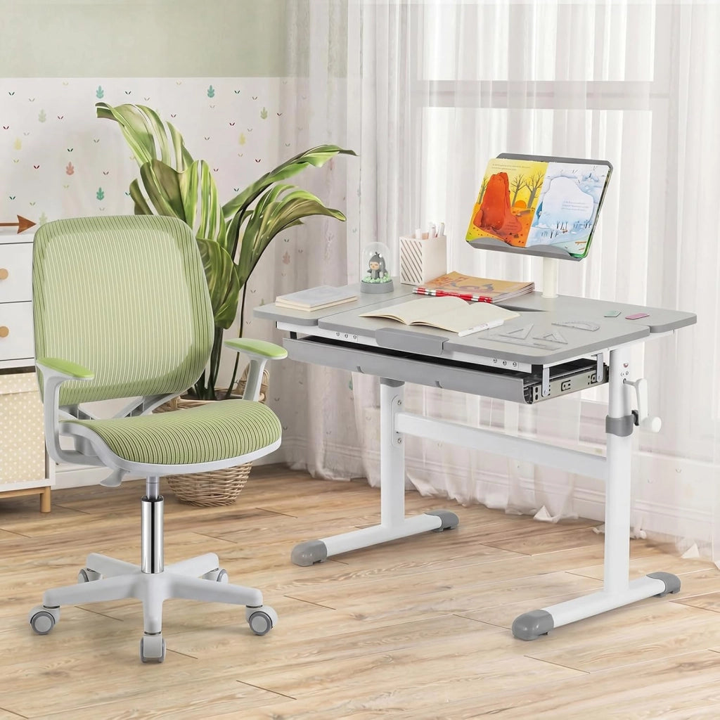 Sedia da Scrivania Girevole per Bambini (Verde,Ruote Ordinarie) | con Altezza Regolabile, 5 Ruote, Braccioli Morbidi, Mobile Ergonomica per Bambini 6-15 Anni