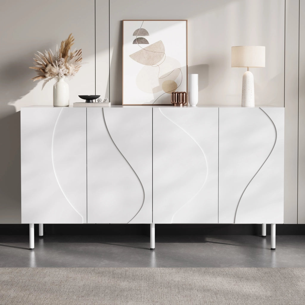 MADIA 140x40x77,5 cm con 4 ante curve 3D Push-to-Open bianca
